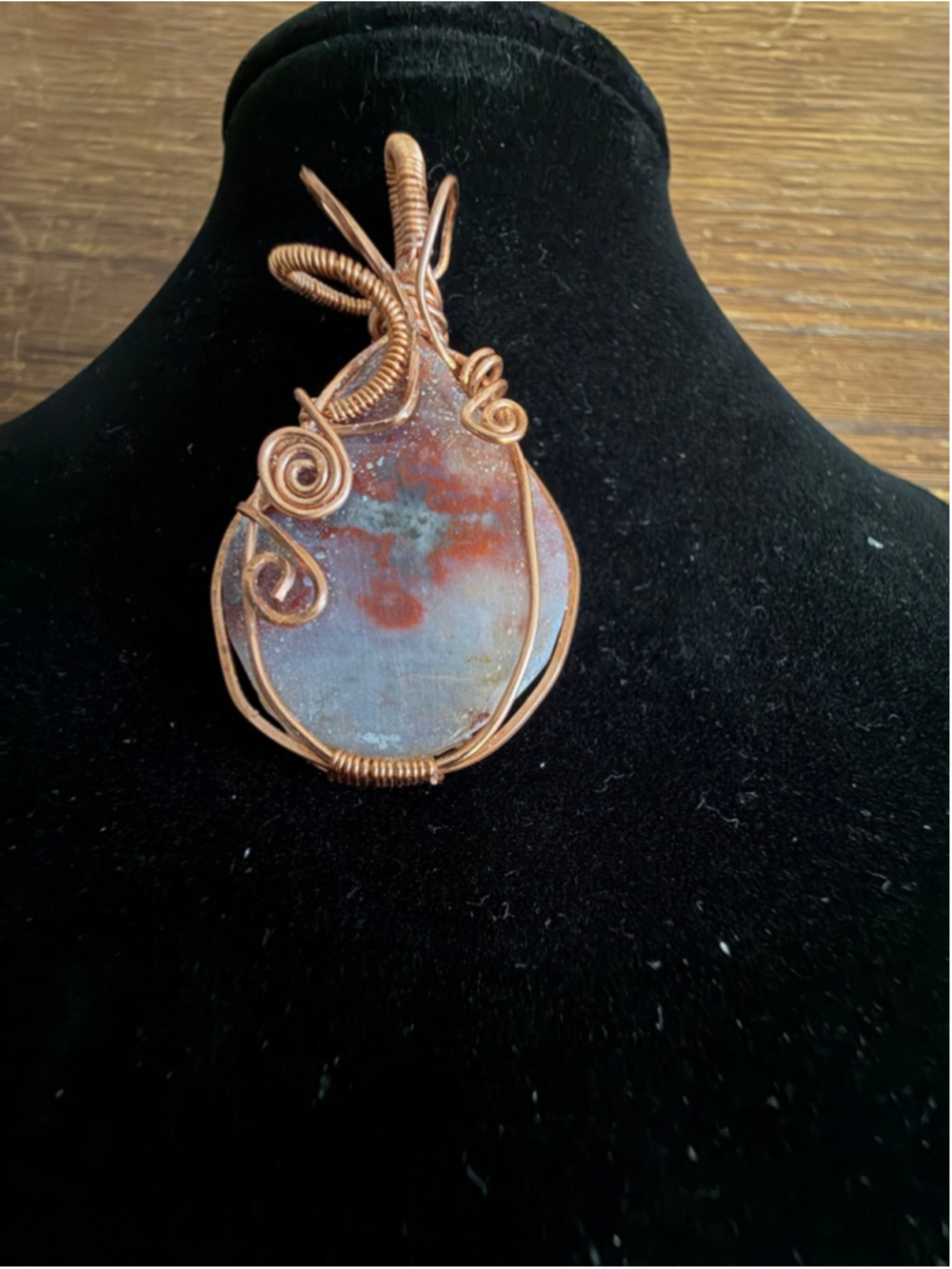 Handmade Copper Wire Wrapped Dragon Blood Jasper Pendant Artisan OOAK Boho